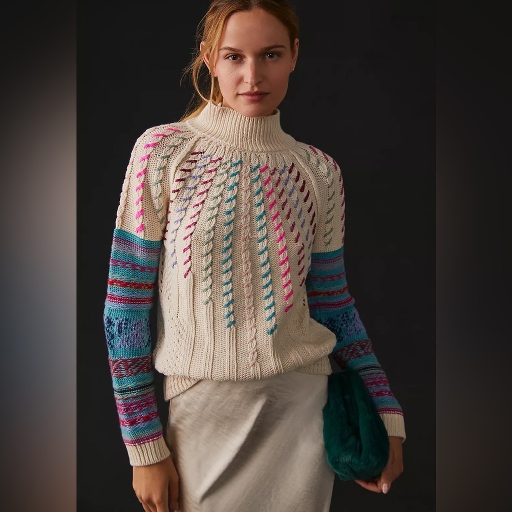 Anthropologie Wendy Wurtzburger Stitch Mix Fisherman Crewneck Sweater Small NWT